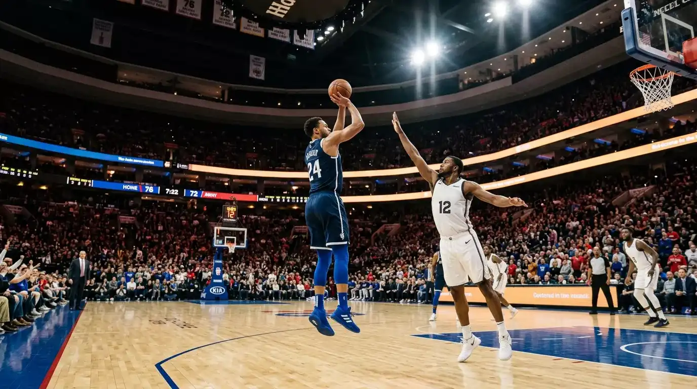 NBA-Arena bei einem Saison-2025-26-Spiel mit voller Tribüne und beleuchtetem Parkett
